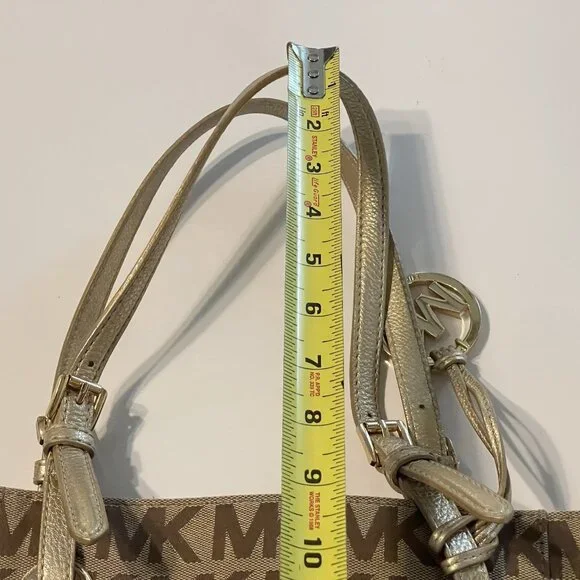 Michael Kors Jet Set Signature Logo Tote Handbag Large Brown Side Pockets - Picture 13 of 16